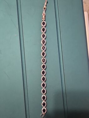 Silver Blue Sapphire Halo Tennis Bracelet With Extender